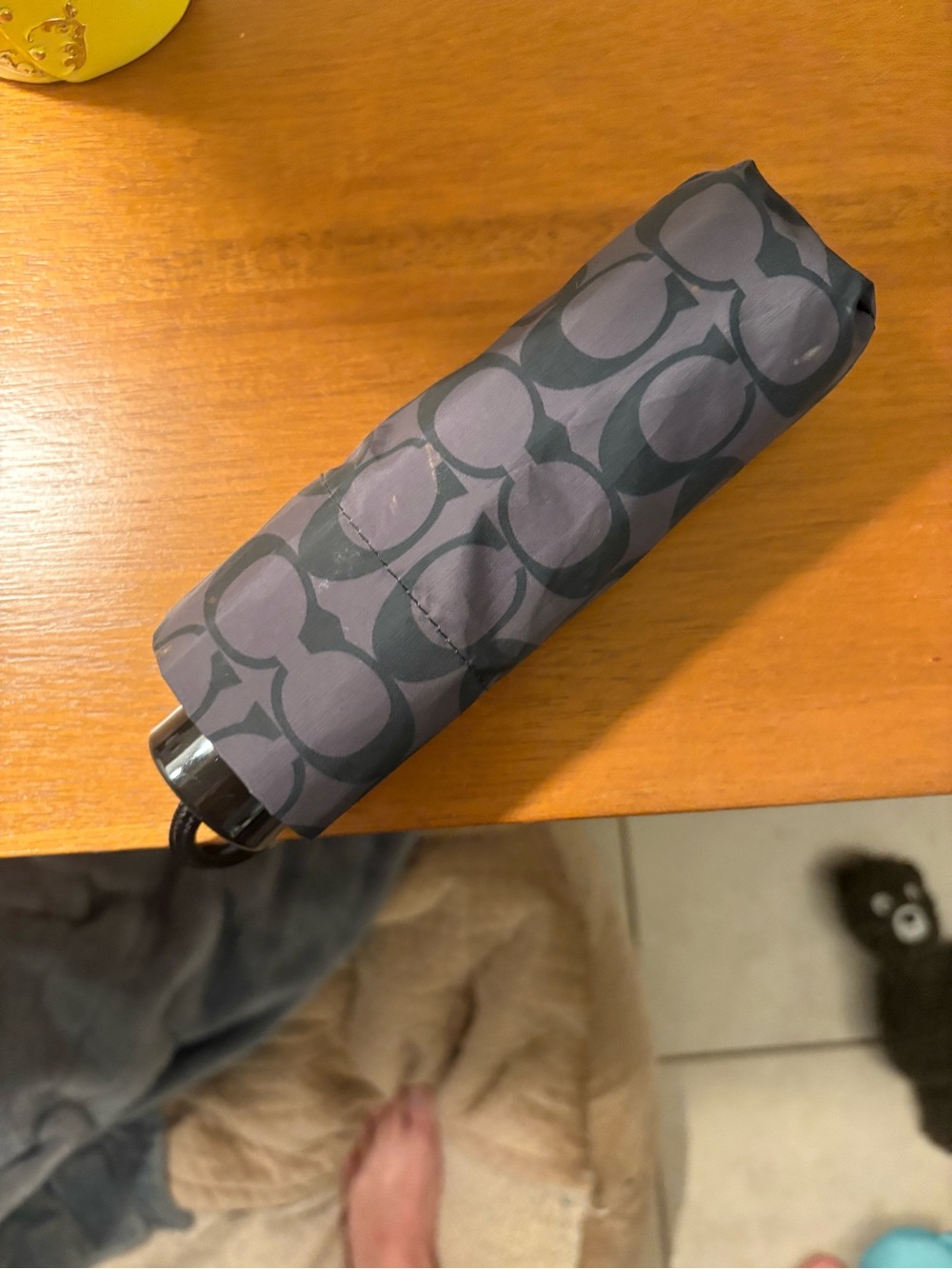 Coach Compact Folding Umbrella in Purple and Black Signature Print